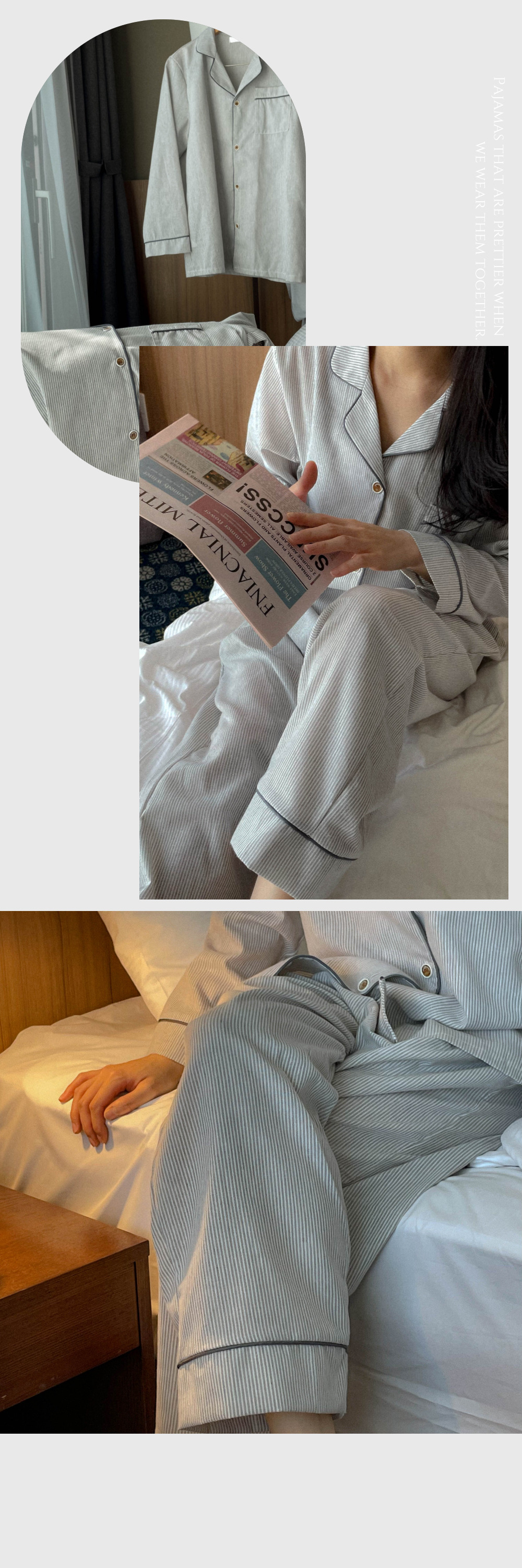 💖당일💖크리스마스 연말 모던 스트라이프 커플 잠옷 파자마 홈웨어 브라운 그레이 겨울 파티 상세 이미지 12