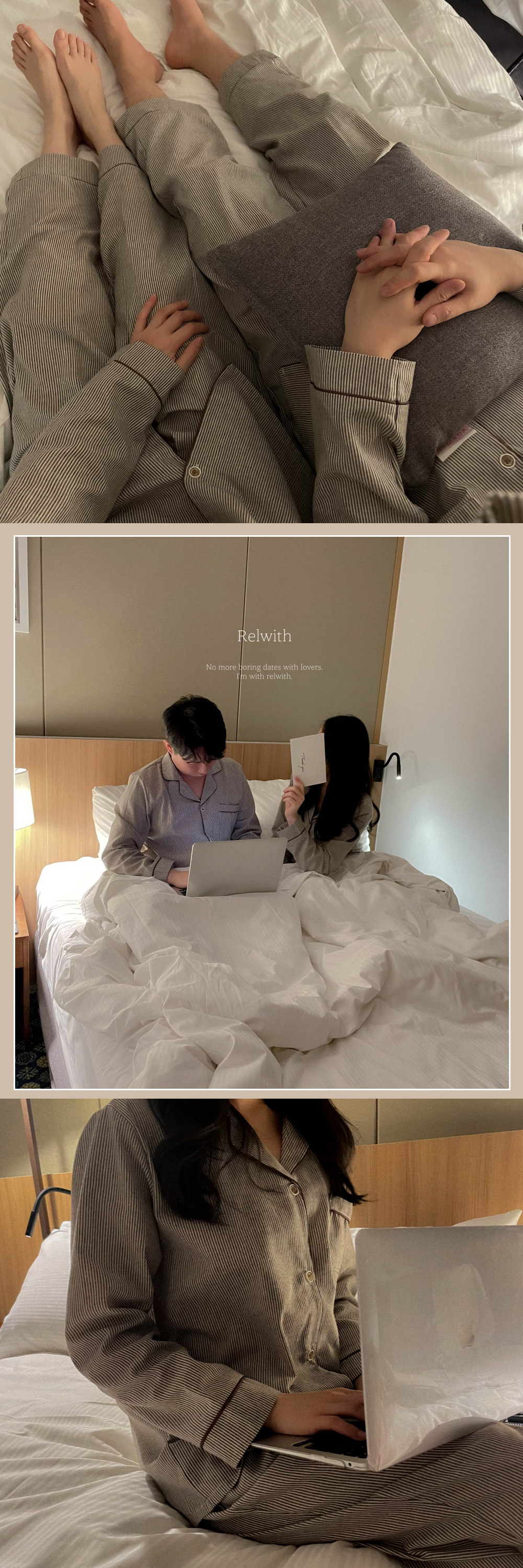 💖당일💖크리스마스 연말 모던 스트라이프 커플 잠옷 파자마 홈웨어 브라운 그레이 겨울 파티 상세 이미지 14